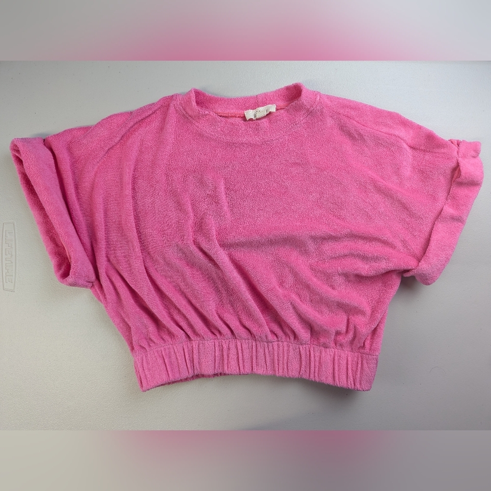 Elan Terrycloth T Shirt Pink Swim Cover Up Cropped Beach Resort Barbie Medium